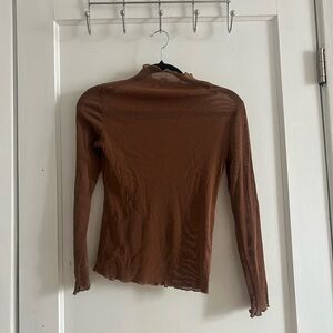 Brown Sheer Long Sleeve Women's Top